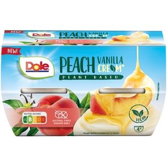 Dole Persikkaa ja vaniljaa sisältävä kasvipohjainen kreemi hedelmävälipala makeutusaineella 4x123g kalorit ja ravintosisältö - 84 kcal