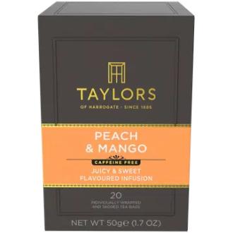 Taylors of Harrogate Peach and mango Maustettu uutos kofeiiniton 20 pss kalorit ja ravintosisältö - 0 kcal