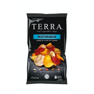 Terra kasvissipsi 110g Mediterranean kalorit ja ravintosisältö