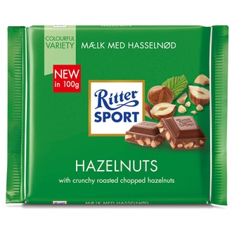 Ritter Sport chocolate 100g hazelnut kalorit ja ravintosisältö - 557 kcal