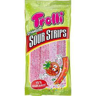 Trolli Sour Strips Mansikka 85g kalorit ja ravintosisältö