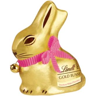 Lindt GOLD BUNNY Valkosuklaakuvio pakastekuivatuilla mansikkapaloilla 100g kalorit ja ravintosisältö