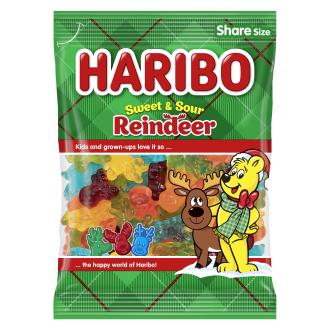 Haribo Sweet & Sour Reindeers karkkipussi 160g kalorit ja ravintosisältö - 338 kcal