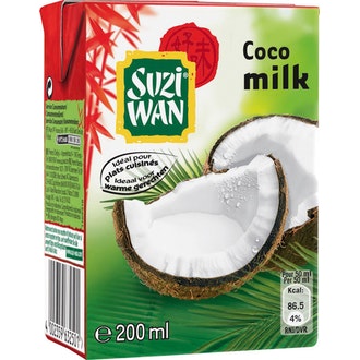 Suzi Wan Kookosmaito 200ml kalorit ja ravintosisältö