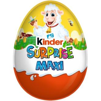 Kinder Maxi Surprise maitosuklaahahmo maitoisalla sisäpinnalla. sisältää lelun 100g pääsiäinen kalorit ja ravintosisältö