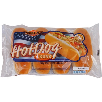 Quickbury hot dog sämpylä 4 kpl 250g kalorit ja ravintosisältö - 276 kcal