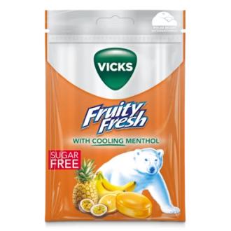 Vicks Fruity Fresh sokeriton kurkkupastilli 72g kalorit ja ravintosisältö