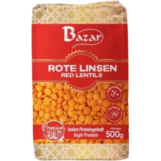 Bazar Punaiset linssit 500 g kalorit ja ravintosisältö - 348 kcal