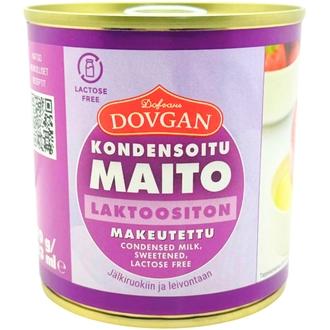 Dovgan Laktoositon Kondensoitu maito, makeutettu 370 g / 283 ml kalorit ja ravintosisältö
