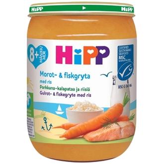 Hipp 190G Tillirisottoa Porkkanaa Ja Lohta 8Kk kalorit ja ravintosisältö