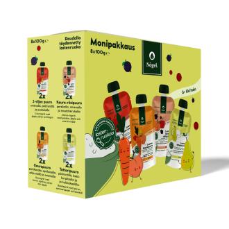 Nôgel välipalapuuro tattaripuuro, 3-viljapuuro, kaura-riisipuuro, kaurapuuro 8 x 100g luomu kalorit ja ravintosisältö - 54 kcal