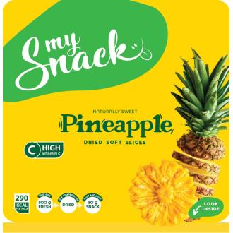 MySnack kuivattu pehmeä ananas 80g kalorit ja ravintosisältö - 362 kcal