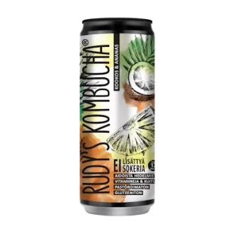 Rudy's Kombucha Kookos Ananas 0,33l - ravintosisältö, kalorit ja ravintoarvot