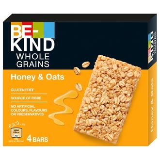 BE-KIND Whole Grains Honey & Oats 4-pack - täysjyväpatukat kauralla ja hunajalla (4 x 30 g) kalorit ja ravintosisältö - 431 kcal