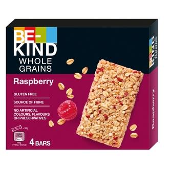 BE-KIND Whole Grains Rasberry 4-pack - täysjyväpatukat vadelmalla (4 x 30 g) kalorit ja ravintosisältö