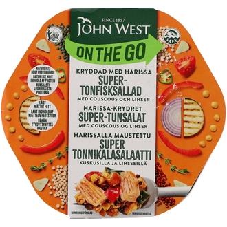 John West On The Go Harissalla maustettu super tonnikalasalaatti kuskusilla ja linsseillä 220g kalorit ja ravintosisältö