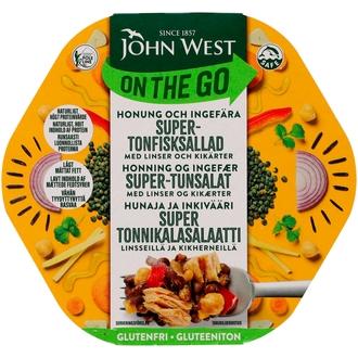 John West On The Go Hunaja & Inkivääri super tonnikalasalaatti linsseillä ja kikherneillä 220g kalorit ja ravintosisältö