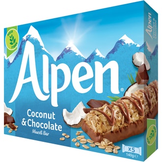 Alpen Coconut & Milk Chocolate myslipatukka 5x29g kalorit ja ravintosisältö