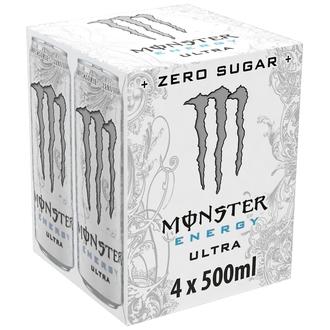 4-pack Monster Ultra White energiajuoma tölkki 0,5 L kalorit ja ravintosisältö