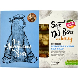 Jannis The Adventurous Bear pähkinäpatukka merisuola 3 x 30g kalorit ja ravintosisältö