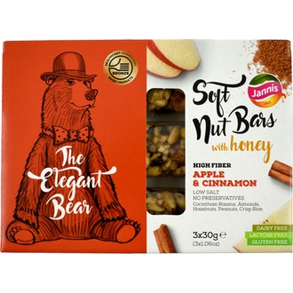 Jannis The Elegant Bear pähkinäpatukka omena kaneli 3 x 30g kalorit ja ravintosisältö