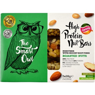 Jannis The Smart Owl proteiinipitoinen pähkinäpatukka paahdettu pähkinä 3 x 28g kalorit ja ravintosisältö