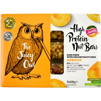 Jannis The Juicy Owl proteiinipitoinen pähkinäpatukka aprikoosi 3 x 28g kalorit ja ravintosisältö