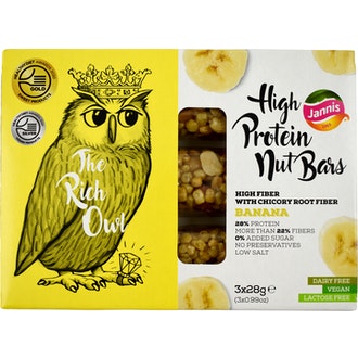 Jannis The Rich Owl proteiinipitoinen pähkinäpatukka banaani 3 x 28g kalorit ja ravintosisältö - 462 kcal