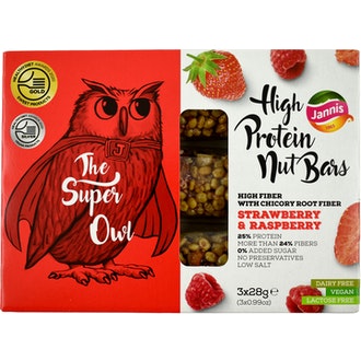 Jannis The Super Owl proteiinipitoinen pähkinäpatukka mansikka vadelma 3 x 28g kalorit ja ravintosisältö
