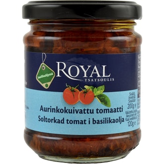 Royal aurinkokuivattu tomaatti basilikaöljyssä 200/120g kalorit ja ravintosisältö