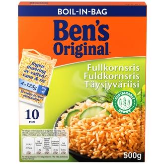 Ben's Original Täysjyväriisi keitinpusseissa 4x125g kalorit ja ravintosisältö - 167 kcal