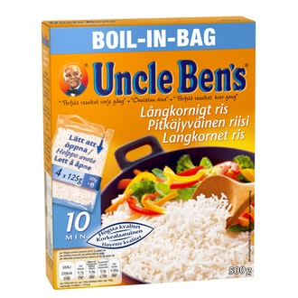 Uncle Ben's pitkäjyväinen riisi keitinpusseissa 4x125g kalorit ja ravintosisältö