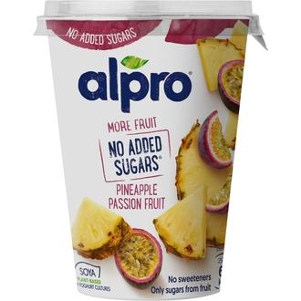 Alpro More fruit, No added sugars Hapatettu soijavalmiste ananas-passionhedelmä 400g kalorit ja ravintosisältö