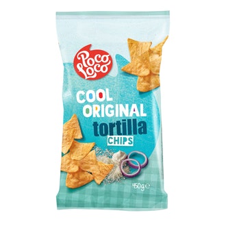 Poco loco sour cream & onion tortilla chips 450g maissilastu kalorit ja ravintosisältö