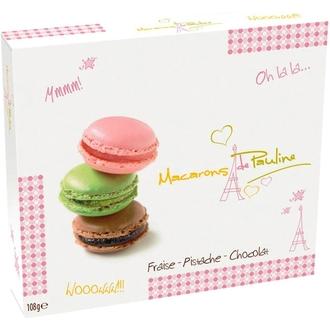 Macarons De Pauline Macaroneja Manteli-Mansikkatiivisteellä, Pistaasipähkinöillä Ja Suklaalla 108G kalorit ja ravintosisältö
