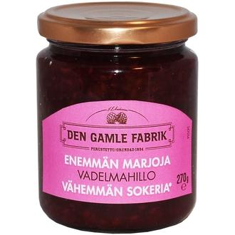 Den Gamle Fabrik enemmän marjaa vähemmän sokeria vadelmahillo 270g kalorit ja ravintosisältö - 130 kcal