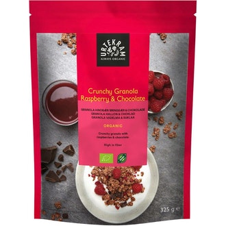 Urtekram Luomu Crunchy Granola vadelma & suklaa 325g kalorit ja ravintosisältö - 430 kcal