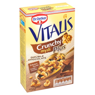 Dr. Oetker Vitalis Crunchy Plus Double Chocolate mysli 450g kalorit ja ravintosisältö