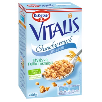 Vitalis Crunchy 600g -30% sokeria kalorit ja ravintosisältö