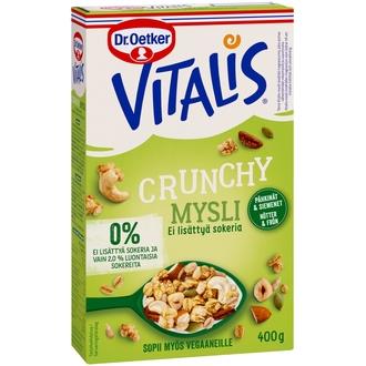 Dr. Oetker Vitalis Crunchy Ei lisättyä sokeria pähkinät & siemenet mysli 400 g kalorit ja ravintosisältö