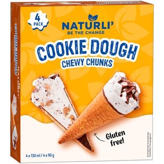 Naturli cookie dough vohveli vegaaninen jäätelö 4x130ml/4x90g kalorit ja ravintosisältö