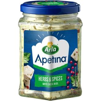 Arla Apetina 265/150g salaattijuustokuutiot maustetussa öljyssä yrtit ja mausteet kalorit ja ravintosisältö