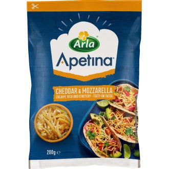 Arla Apetina cheddar-mozzarella raaste 200g kalorit ja ravintosisältö - 363 kcal