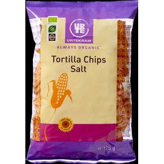 Urtekram Luomu Tortilla chips suolattu 125g kalorit ja ravintosisältö - 480 kcal