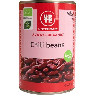 Urtekram Luomu Chili beans 400g - punainen kidneypapu chilikastikkeessa kalorit ja ravintosisältö