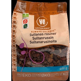 Urtekram sultanarusinoita 400g luomu kalorit ja ravintosisältö - 330 kcal