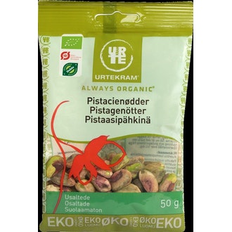 Urtekram pistaasipähkinä 50g suolaamaton, luomu kalorit ja ravintosisältö - 620 kcal