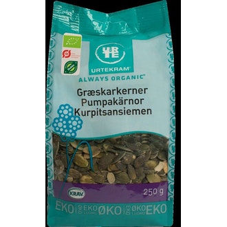 Urtekram Luomu Kurpitsansiemen 250G kalorit ja ravintosisältö - 590 kcal