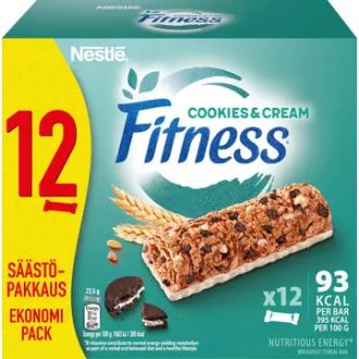 Nestlé Fitness 12x23.5g Cookies & Cream viljapatukka kalorit ja ravintosisältö - 395 kcal
