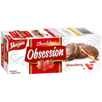 Bergen Obsession Strawberry 128g suklaakuorrutettu mansikkatäytekeksi kalorit ja ravintosisältö - 456 kcal